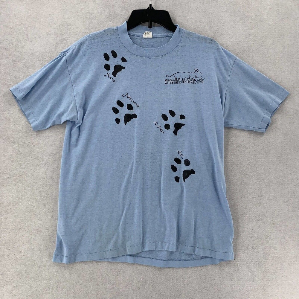 VINTAGE Belton Wildlife‎ Rescue Short Sleeve T-Shirt Single Stitch Blue Small